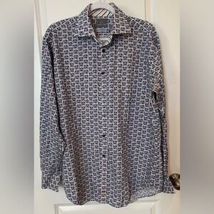 Thomas Dean Long Sleeve Button Up Shirt Size XL Red/White/Blue Design